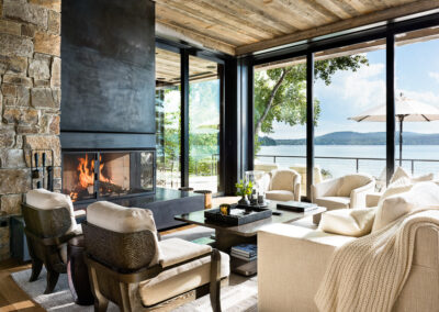 Fireplace and livingroom interior photo of Bear Mountain Builders Bonfire Beach house project